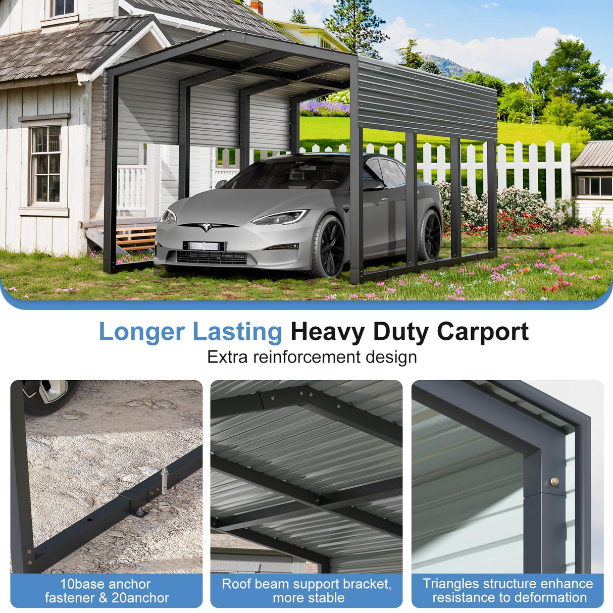 SENYUN Heavy Duty Metal Carport, 10X15 FT Waterproof Carport Canopy with Galvanized Steel Frame and Roof Sunshade Garage Car Shelter for Trucks, Boats, Tractors SENYUN