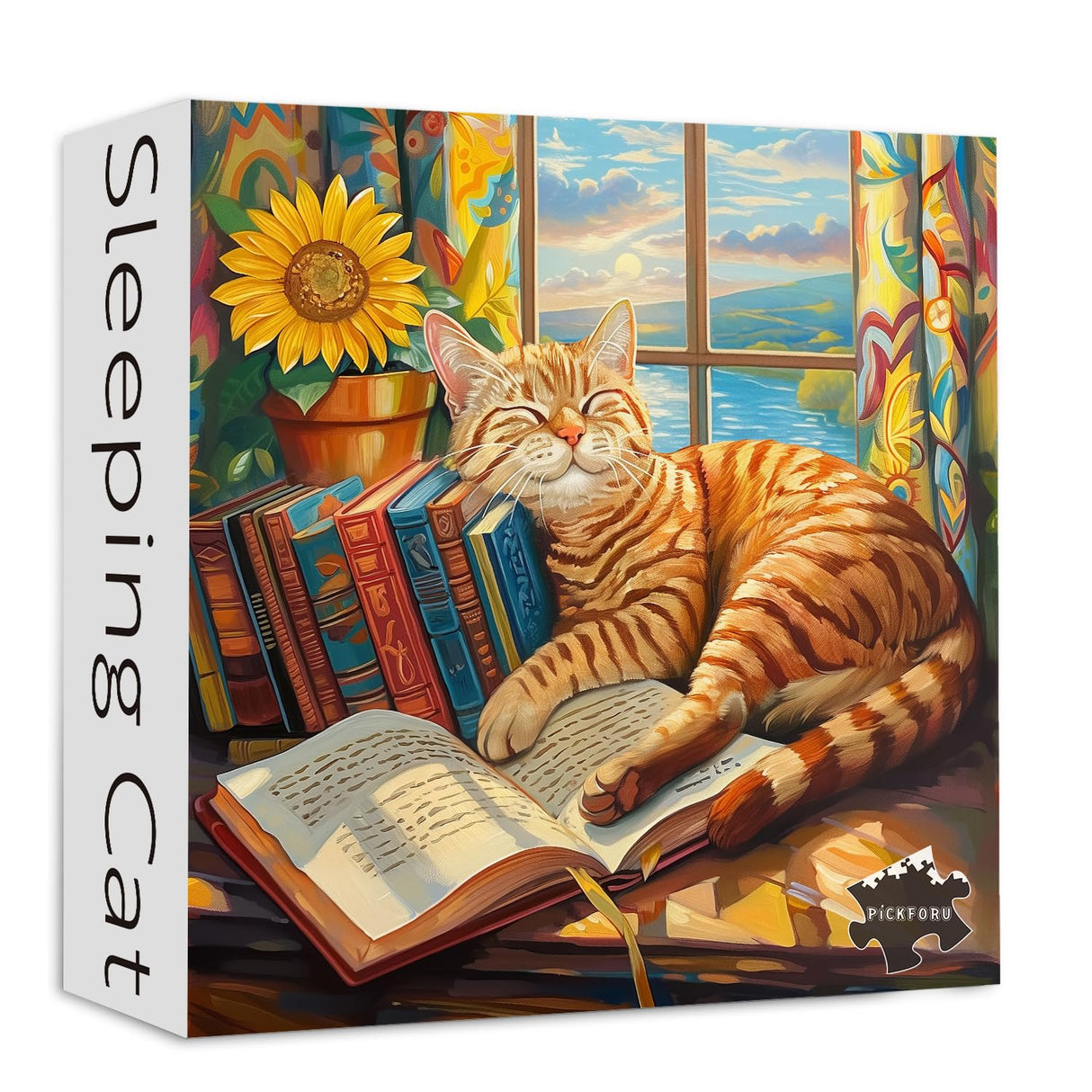 Cat Puzzles for Adults 1000 Pieces and up, PICKFORU Animal Jigsaw Puzzles Collection Funny Sleep Kitty, Book Puzzle for Cat Lovers PICKFORU
