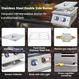 Livory Double Grilling Side Burners for Outdoor Kitchen, 2 * 17,000BTU Nature Gas Burners, Duty Heavy 304 Stainless Steel, Built-in Side Burner for BBQ Island Grill (Nature Gas) Livory