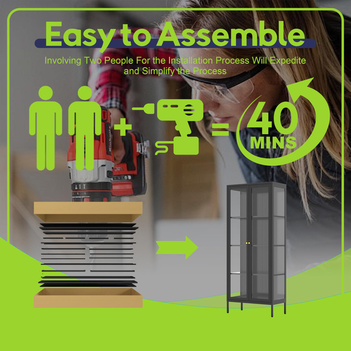 UNICOLY Glass Display Cabinet 4-Tier, Display Cabinet with Glass Doors, Curio Display Cabinet with Tempered Glass Doors,Metal Storage Cabinets for Living Room, Plant, Assembly Required, Black UNICOLY