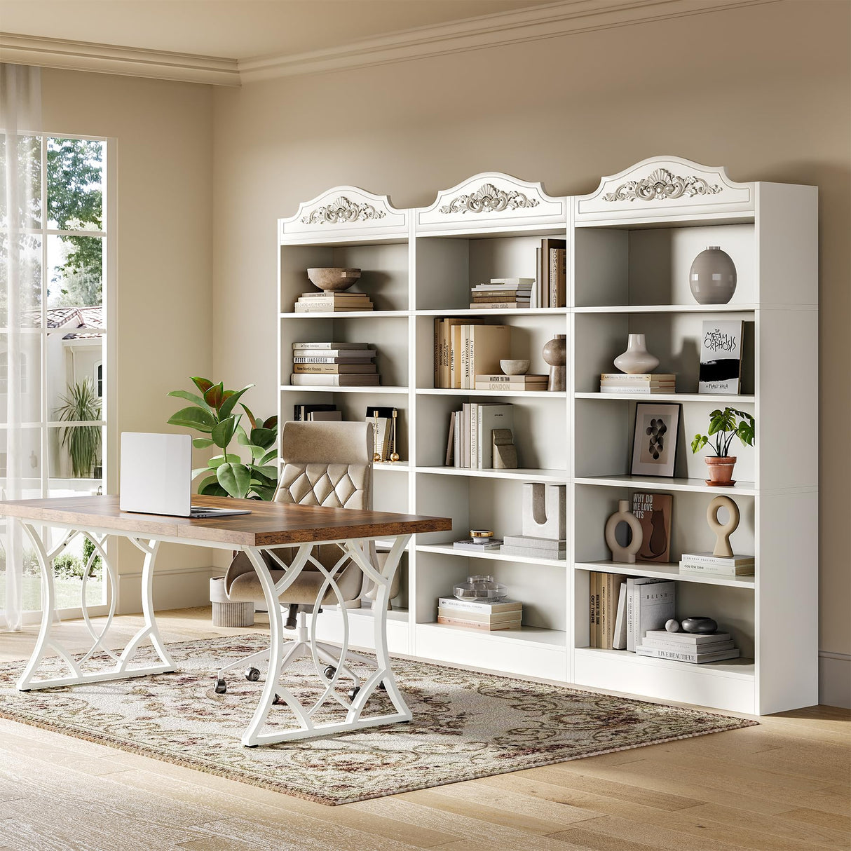 LITTLE TREE 73" Modern 5-Tier Bookcase, White Storage Shelf for Living Room, Bedroom, Home Office LITTLE TREE