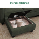 HONBAY Corduroy Modular Sectional Couch with Storage L-Shaped Sectional Couches for Living Room 6 Seater Modular Sofa, Green HONBAY