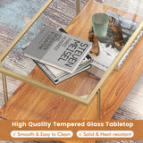 Tangkula Glass Coffee Table, 40In Mid Century 2 Tier Rectangle Coffee Table, Tempered Glass Top & Wood Storage Shelf, Steel Frame, Adjustable Feet, Modern Cocktail Accent Table for Living Room (Gold) Tangkula