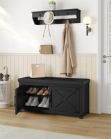 Hzuaneri Farmhouse Shoe Storage Bench, 2 Tier Shoe Bench with Padded Seat Cushion & 2 Barn Doors, Entryway Bench with Adjustable Shelf, Shoe Cabinet for Living Room, Bedroom, Black SB26606BK Hzuaneri