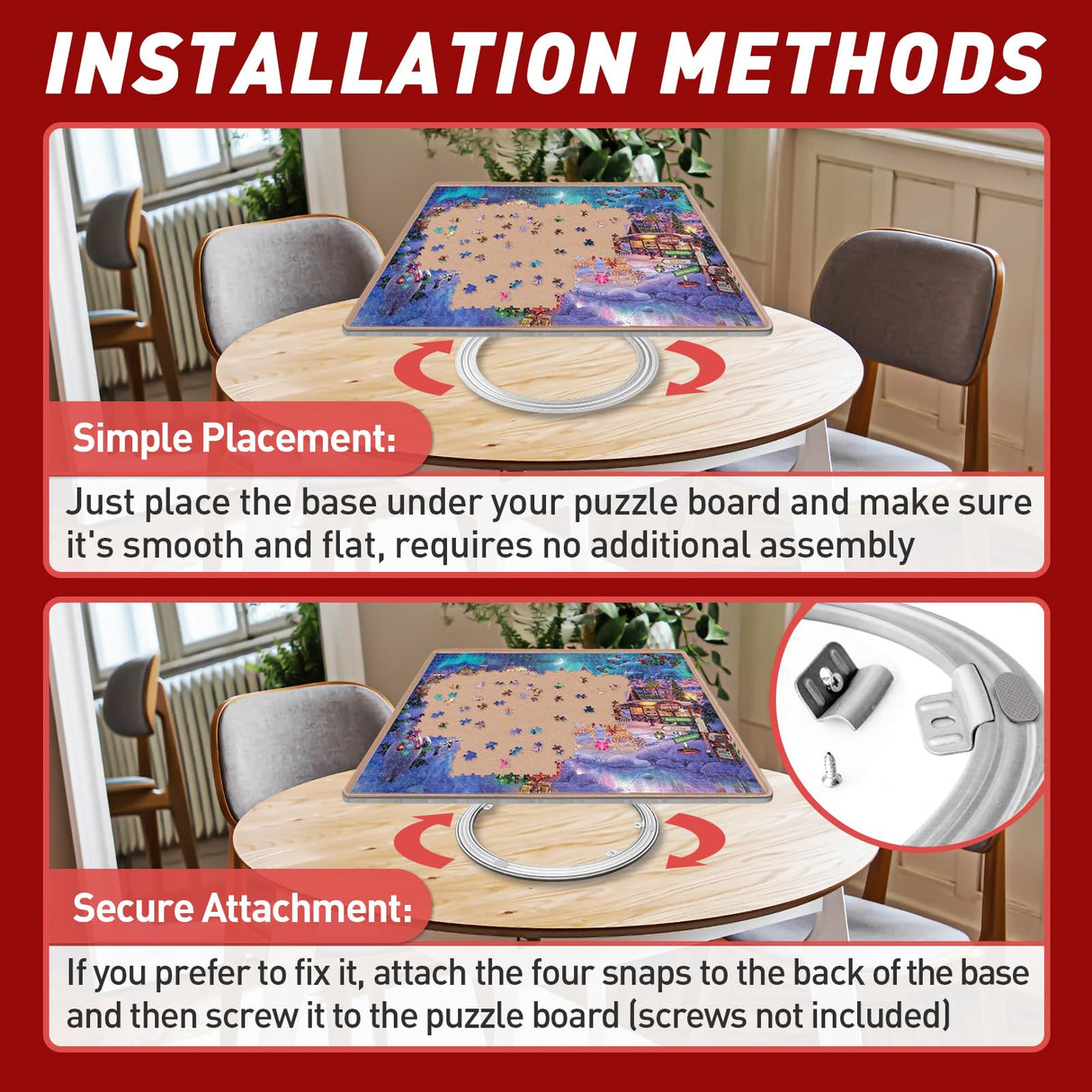 Rotating Puzzle Board Base - 360° Swivel Turntable for Jigsaw Puzzles 1000/1500 Piece Lazy Susan Spinner Table - Puzzle Accessories for Adults and Kids FixlyFido