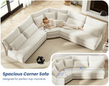 5-Seater Sectional Couch, 102" L-Shaped Corner Sofa, Oversized Corduroy Cloud Couch with 2-Layer Cushions for Living Room, Aparment (White) SUNWAVE