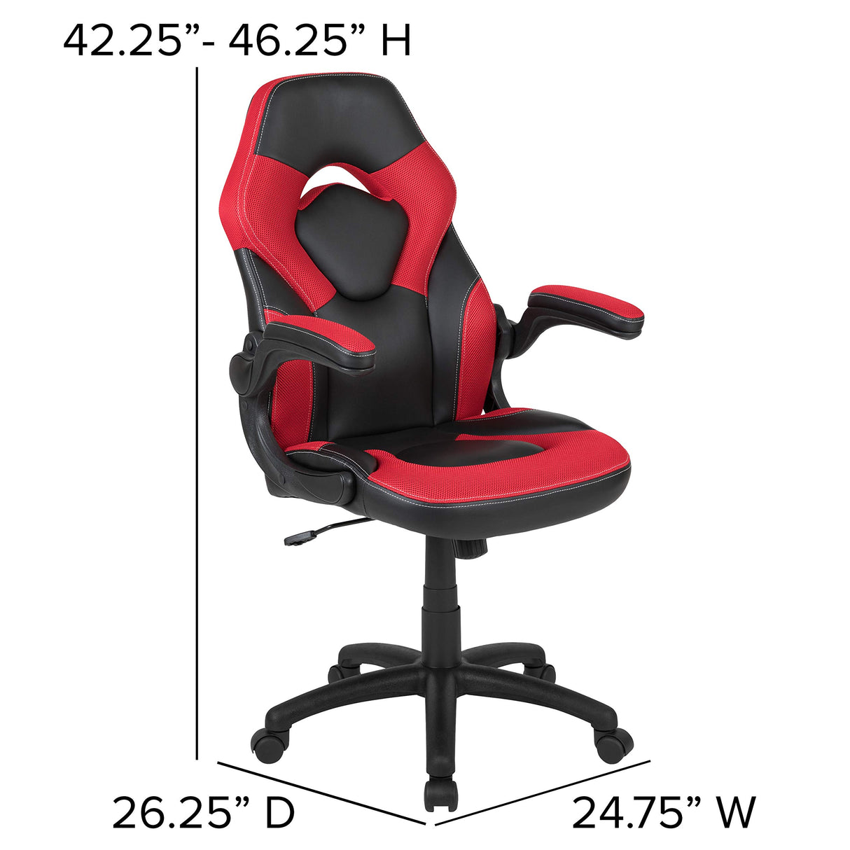 Flash Furniture X10 High-Back LeatherSoft Racing Style Gaming Chair with Flip-Up Arms, Ergonomic Padded Swivel Computer Chair, Red/Black Flash Furniture