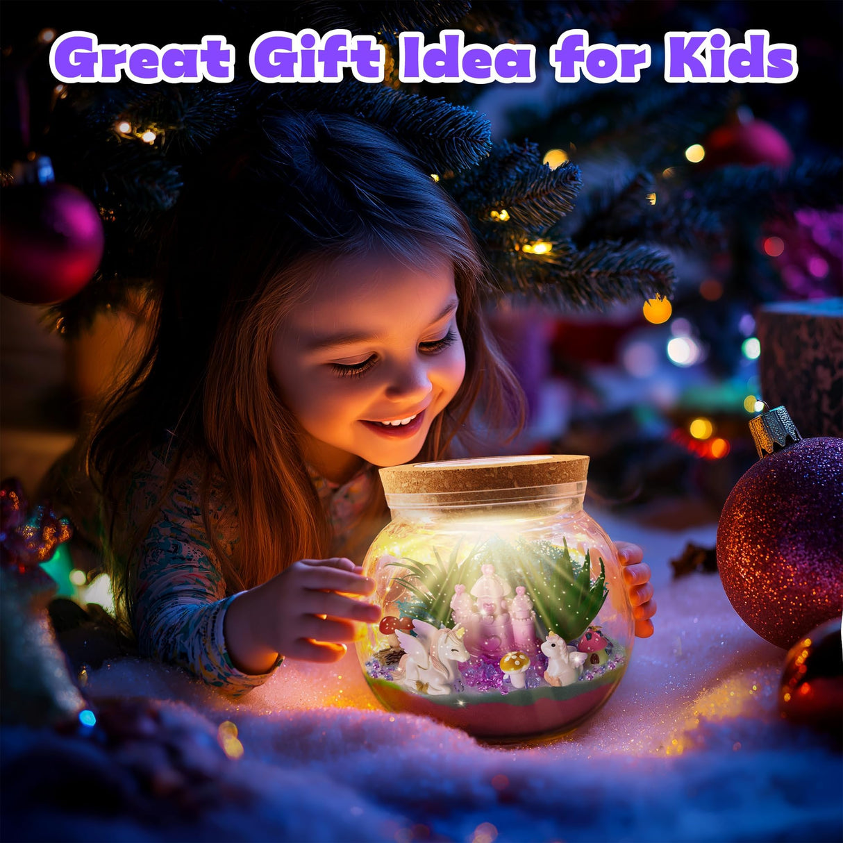 VigorFun Unicorn Terrarium Kit for Kids - Creative LED Night Light Gifts for Girls Birthday Age 3+, DIY Arts & Crafts Light Up Kit, Unicorn Toys for Kids 4 5 6 7 8 9 10 Year Old VigorFun