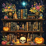 SENQAO Bookshelf Diamond Painting Kits for Adults, Goth Skul Diamond Art Kit Beginners DIY 5D Full Drill Round Magical Book Botanical Diamond Painting Gem Art for Home Wall Decor Gift 12x12inch SENQAO