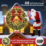 48inch Large Christmas Wreath - Outdoor Christmas Wreath with 300 Lights and Timer Remote Control, Red Bows, Jingle Bells, Pine Cones, Berry Clusters - 720 PVC Tips Artificial Pre Lit Xmas Wreaths Vuskly