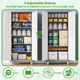 Aobabo Upgraded Garage Storage Cabinets with Wheels,Metal Storage Cabinets with 5 Adjustable Shelves for Garage Home Office Storage, Grey&White,71''H*32''W*16''D,Assembly Required Aobabo