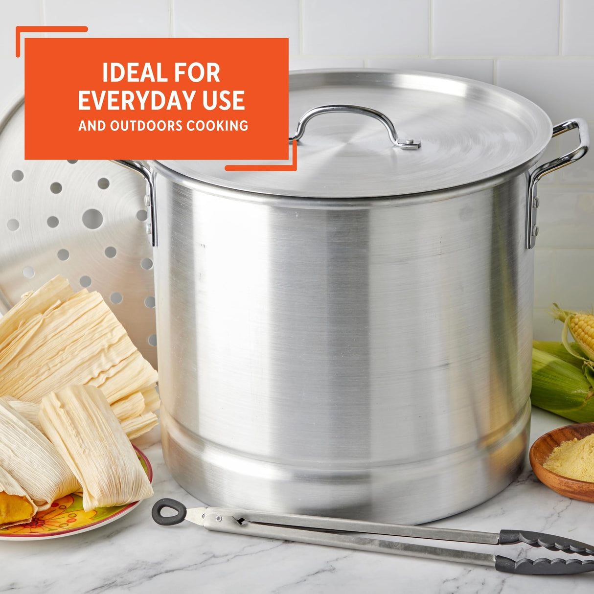 IMUSA USA 28Qt Aluminum Steamer with Lid, 28-Quart, Silver Imusa