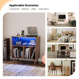 VINGLI Record Player Stand with Open Vinyl Storage, Mid-Century Album Storage Table with LED Light up to 300 Albums, Vinyl Record Player Shelf with Power Outlet for Living Room, Walnut VINGLI