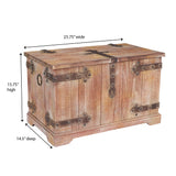 Household Essentials Decorative Trunk, Victorian, Large, Chinese Fir Wood, Aged-Wood Finish with Metal Accents, Fully Opening Lid, Stout Design, Ring Handles Household Essentials