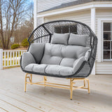Belord Double Egg Chair Outdoor Glider Loveseat, 550LBS Weight Capacity Wicker Patio Rocking Egg Chairs, Handwoven Rattan Porch Furniture Glider Loveseat for Patio Deck Balcony Sunroom Belord