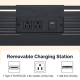 VINGLI Metal Bunk Bed Frame Twin Over Twin with LED Lights, Non-Slip Ladder, Full Length Guardrail, Charging Station, for Kids, Teens & Adults, Space-Saving, No Box Spring Needed, Black VINGLI