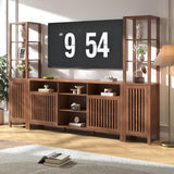 BVIUNTWO Farmhouse TV Stand for 70 inch TVs, Entertainment Center with Bookshelves - 4 Door Media Console with Adjustable Shelves, Storage Cabinet for Living Room Bedroom Home Theater, Rustic Brown BVIUNTWO