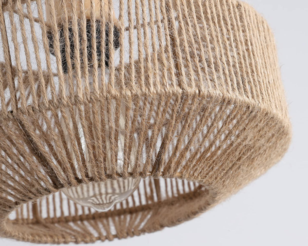 Hchunqjor Coastal Woven Pendant Light Fixture One-Light Adjustable Natural Hemp Rope Cage Pendant Lighting for Kitchen Island Sink Farmhouse Dining Room Hchunqjor