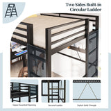 SUNLEI Loft Bed Full Size with Desk and Safety Guard Rail, Full Size Metal Bed Frame with Double Layer Shelves for Storage, No Box Spring 2 Security Ladders, Midnight Black SUNLEI