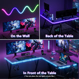Mr IRONSTONE Gaming Desk with LED Lights, L Shaped Desk Corner with Cup Holder & Headphone Hook, Computer Desk Home Office Desks with Large Monitor Stand, Carbon Fiber Surface, Black 51 Inch Mr IRONSTONE