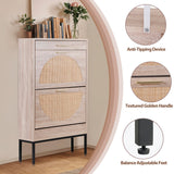Nouva Rattan Shoe Cabinet - Freestanding Shoe Storage w/ 2 Flip Drawers & 1 Drawer, Narrow Shoe Organizer Rack for Entryway, Living Room Nouva