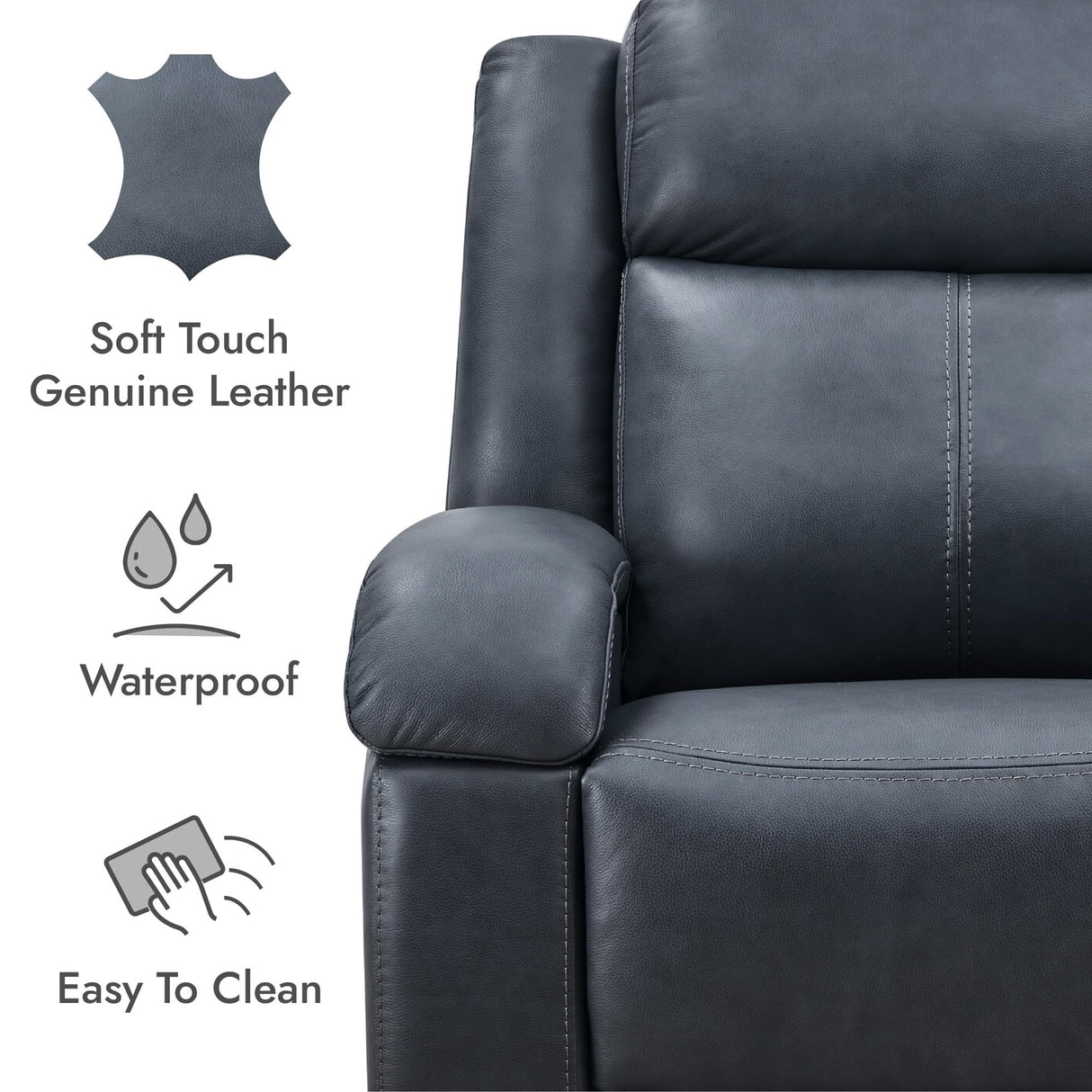 Watson & Whitely Oversized Genuine Leather Power Recliner Chairs for Big and Tall, Wall Hugger Recliner with Power Headrest & Charging Ports, Extra Large Reclining Chair for Living Room, Navy Blue Watson & Whitely