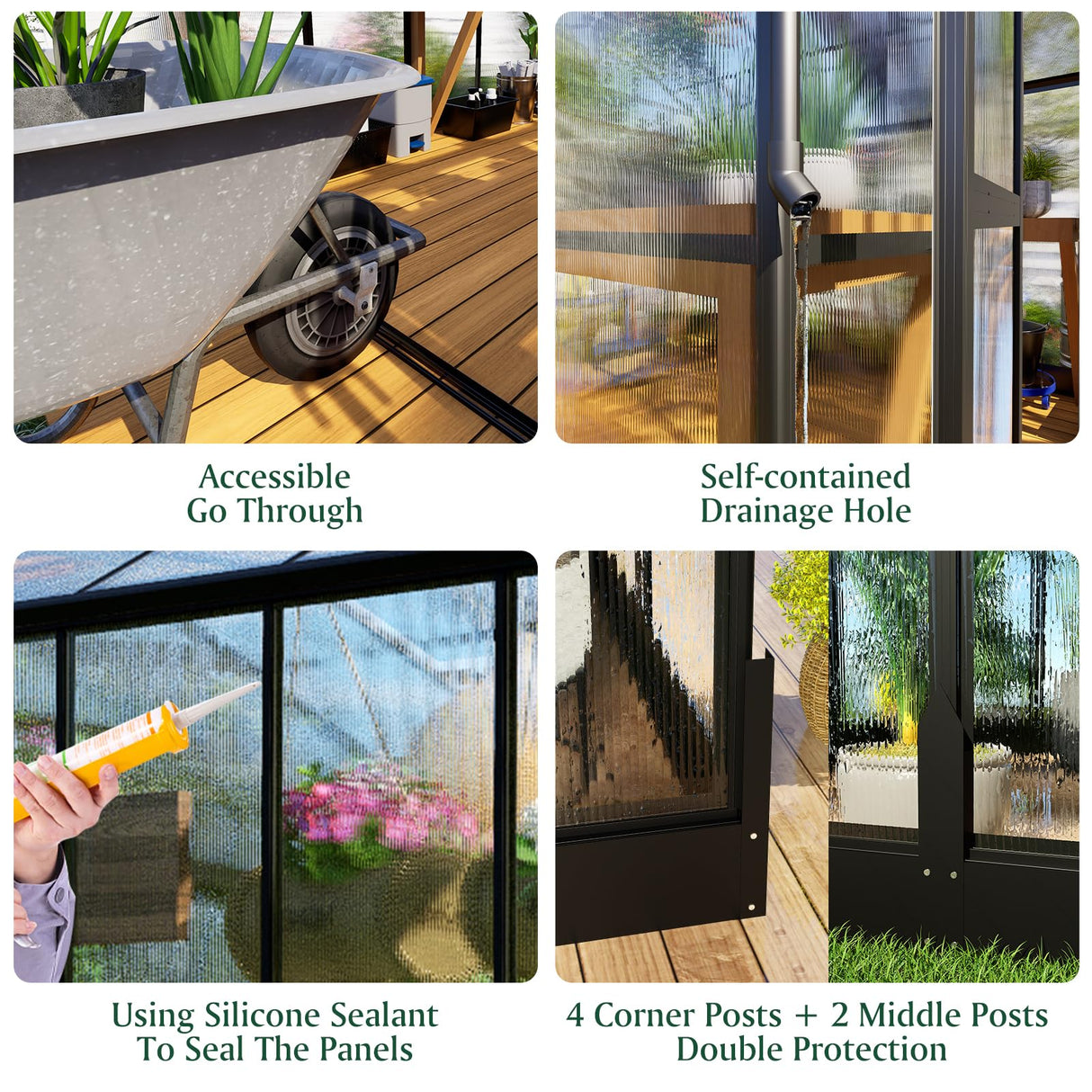 HOWE 8x12x7.5 FT Polycarbonate Greenhouse Double Swing Doors 4 Vents 5.2FT Added Wall Height, Walk-in Large Aluminum Greenhouse Winter Sunroom Greenhouse for Outdoors, Black HOWE