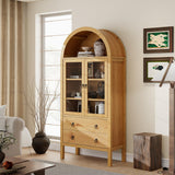 MECHYIN Arched Cabinet, 71" Tall Modern Storage Cabinet, Arched Kitchen Pantry Cabinet, Arched Bookshelf with Doors and Drawer, Wooden Storage Cabinet for Living Room, Kitchen, Dining Room (Natrual) MECHYIN