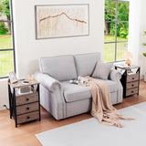 AMHANCIBLE Night Stand Set 2, LED Nightstand with Charging Station, End Side Tables with USB Port & Outlet, Bedside Table with 3 Fabric Drawers for Bedroom Living Room, Greige, HET053LGY AMHANCIBLE