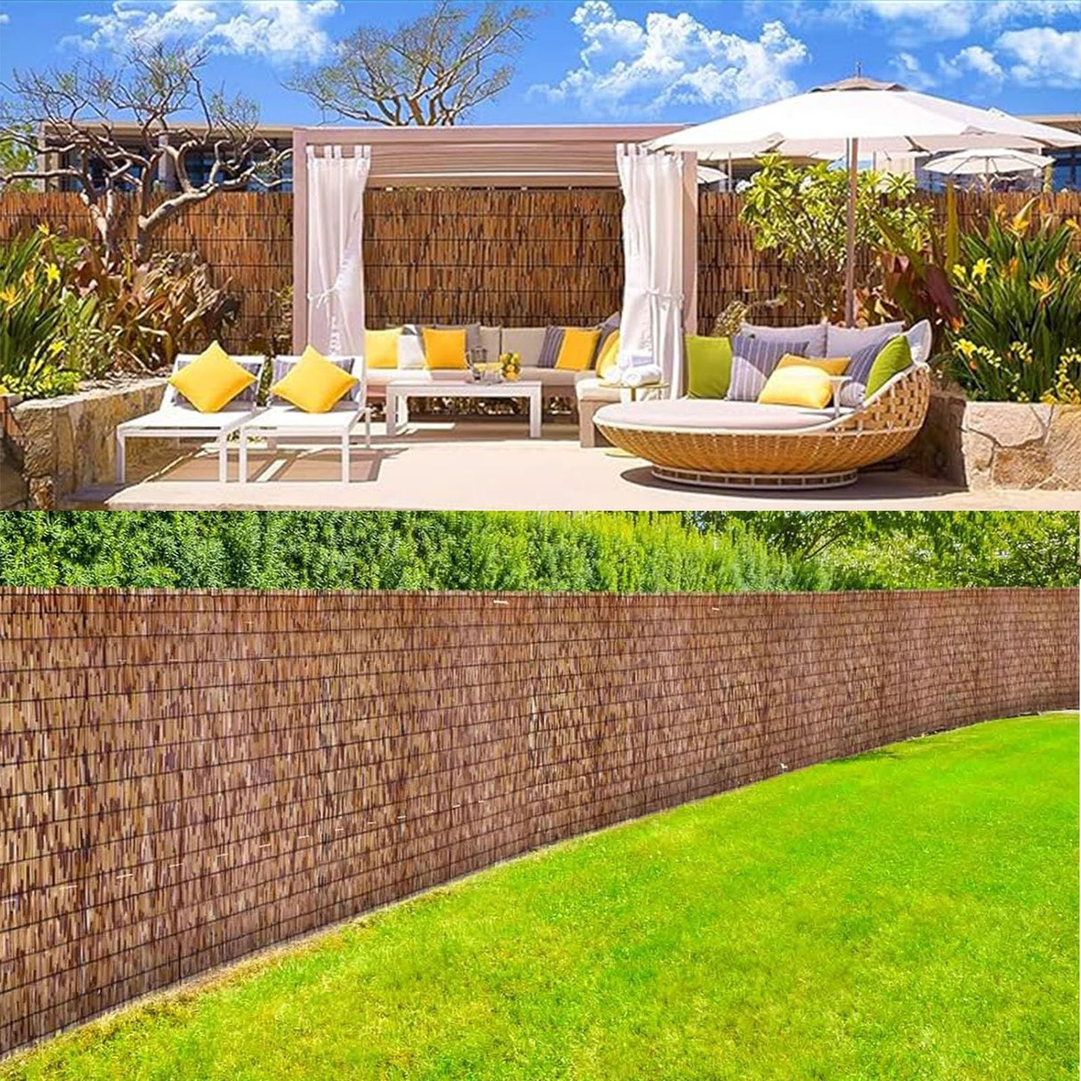 Natural Reed Bamboo Fencing Roll, Bamboo Privacy Screen 4 Feet High X 16.4 Feet Long for Garden Balcony Window Indoor Outdoor(H0.61xL4m/H2xL13ft) VRVTDYDCL