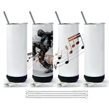 sweet grain Sublimation Speaker Tumblers 20 oz(4Pack) - Music Speaker Tumblers with Lids and Straws, Skinny Straight Sublimation Tumblers with Speaker & USB Charging Cables for DIY Gift - Black sweet grain