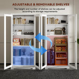 Kubohogar Display Cabinet with Glass Doors,71" Metal Curio Cabinets with 4 Adjustable Shelves, 5 Tier Display Case for Collectibles, Metal Storage Cabinet, White Kubohogar