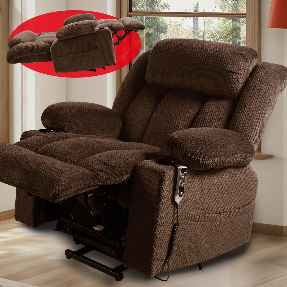 Neioml Four Motor Zero-Gravity Large-Wide Power Lift Chairs Recliners for Elderly, Infinite Position, 180° Lay Flat Lift Chair Big and Tall, Heat & Massage (Plush Flannel, Dark Brown) Neioml