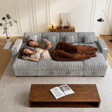 Sleeper Sectional Sofa, 122" Modern U Shaped Couch with Pull Out Bed, Convertible Corduroy Cloud Sofa with Double Storage Chaise, USB, Small Desktop, Comfy Modular Couch for Living Room, Light Grey ZHCREAL