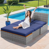 Devoko Patio Day Bed Outdoor Daybed Set Multifunctional Rattan Lounge Bed with 2 Side Tables for Backyard Porch Poolside Lawn Beach (Navy Blue) Devoko
