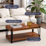Ryegate 42-Inch Coffee Table – Solid Acacia Wood Live Edge Top with Lower Shelf and Metal Frame Base – Rustic Industrial Modern Living Room Center Table by Alaterre Furniture (Natural) Alaterre Furniture