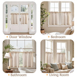 jinchan Striped Linen Kitchen Curtains 24 Inches Length Tier Curtains Farmhouse Modern Cafe Style Small Window Treatments Airy Light Filtering Rod Pocket for Living Room Bathroom 2 Panels Tan jinchan