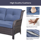 Belord Outdoor Sectional Furniture Sofa Set with Propane Fire Pit Table, Wicker Patio Conversation Set with 2 Swivel Rocker Glider Chairs Blue Cushion Perfect for Backyard Casual Gathering Belord