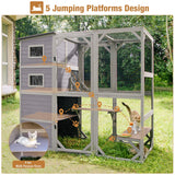 76.8 Inches Large Wood Catio, Catio Outdoor Cat Enclosure Large Walk in Cat Cage with 3 Platforms and 2 Resting Houses Suumerpety