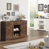 Hlivelood Farmhouse Coffee Bar Cabinet, 54" Kitchen Buffet Storage Cabinet with Drawers & Barn Doors, Sideboard Buffet Cabinet Coffee Bar for Dining Room, Living Room, Antique White Hlivelood