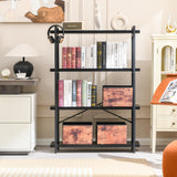 HCHQHS Bookshelf, 4-Tier Industrial Bookcase, Black Open Book Shelf, Freestanding Tall Bookshelves with Metal Frame HCHQHS