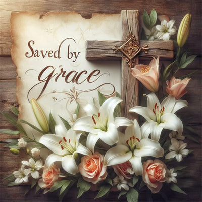 Diamond Art Kits for Adults Religious Cross, DIY 5D Diamond Painting Kit for Beginners Lily Flower, Jesus Full Round Drill Gem Art Dots for Adults, Perfect for Home Wall Decor 14X14 Inch