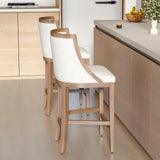 Kmax 26” Counter Height Bar Stool Set of 2, Farmhouse Upholstered Fabric Barstools with Curved Back and Solid Wood Legs, 20.5” W Bar Chair Counter Stool for Kitchen Island, Beige Kmax