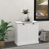 OQSC Double Tilt Out Trash Cabinet Laundry Sorter Cabinet Free Standing Laundry Cabinets and Storage Dog Proof Recycling Cabinet Kitchen Island with Garbage Bin (White) OQSC