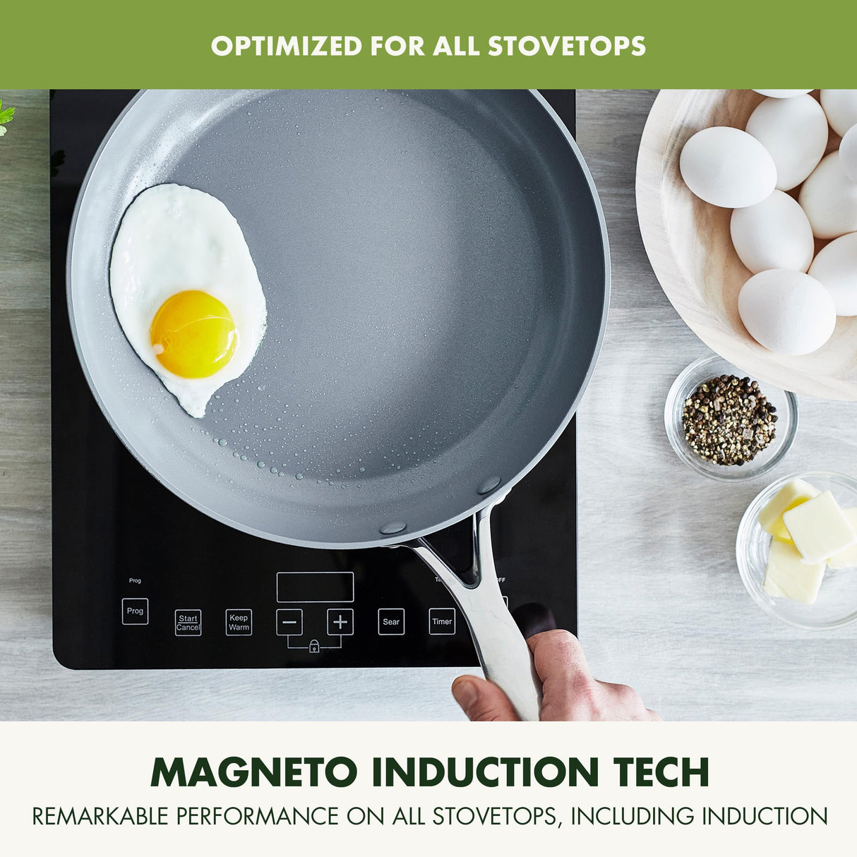 GreenPan Valencia Pro Hard Anodized 3 Piece Fry Pan Skillet Set, Ceramic Nonstick 8" 9.5" and 11" Induction Suitable Frying Pans, PFAS-Free Cookware, Dishwasher Safe, Oven and Broiler Safe, Gray GreenPan