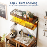 Casaottima Bakers Rack with Power Outlet & LED Lights, Coffee Bar with Storage 5-Tiers, Microwave Stand Kitchen Shelf 16.5 * 31.5 * 59 inches, Kitchen Coffee Rack, Rustic Brown Casaottima