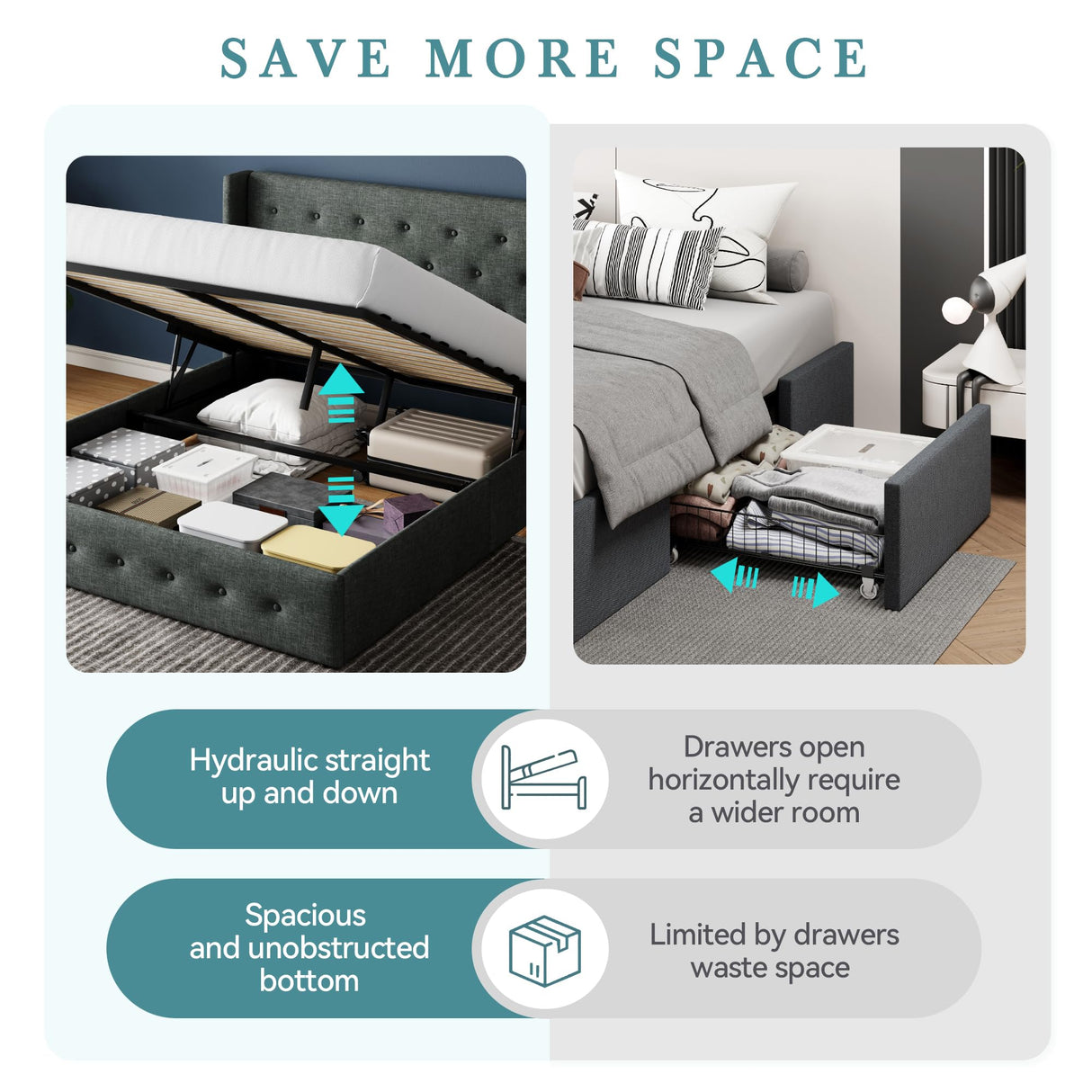 HOOMIC King Size Hydraulic Lift Up Storage Bed with Wingback Headboard in Dark Grey HOOMIC