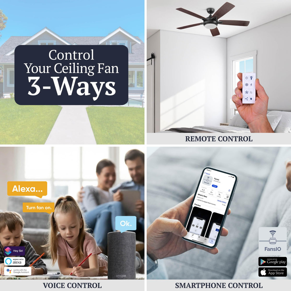 Prominence Home 51649-01 Lorelai Smart Ceiling Fan with Light and Remote, 52, Bronze Prominence Home
