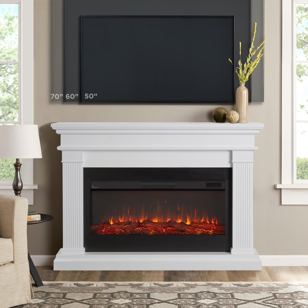 Real Flame Beau 59" Landscape Electric Fireplace with Mantel for Living Room or Bedroom, Replaceable Fireplace Insert Heater, Realistic Log and Flame Effect, Remote Control, Timer Real Flame