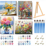 VIGEGU 4 Pack Paint by Numbers Kit for Adults with Frame,Paint by Number with Wooden Easel DIY Flower Adult Paint by Number Kits for Home Decor12x16-13.8x13.8 inch VIGEGU